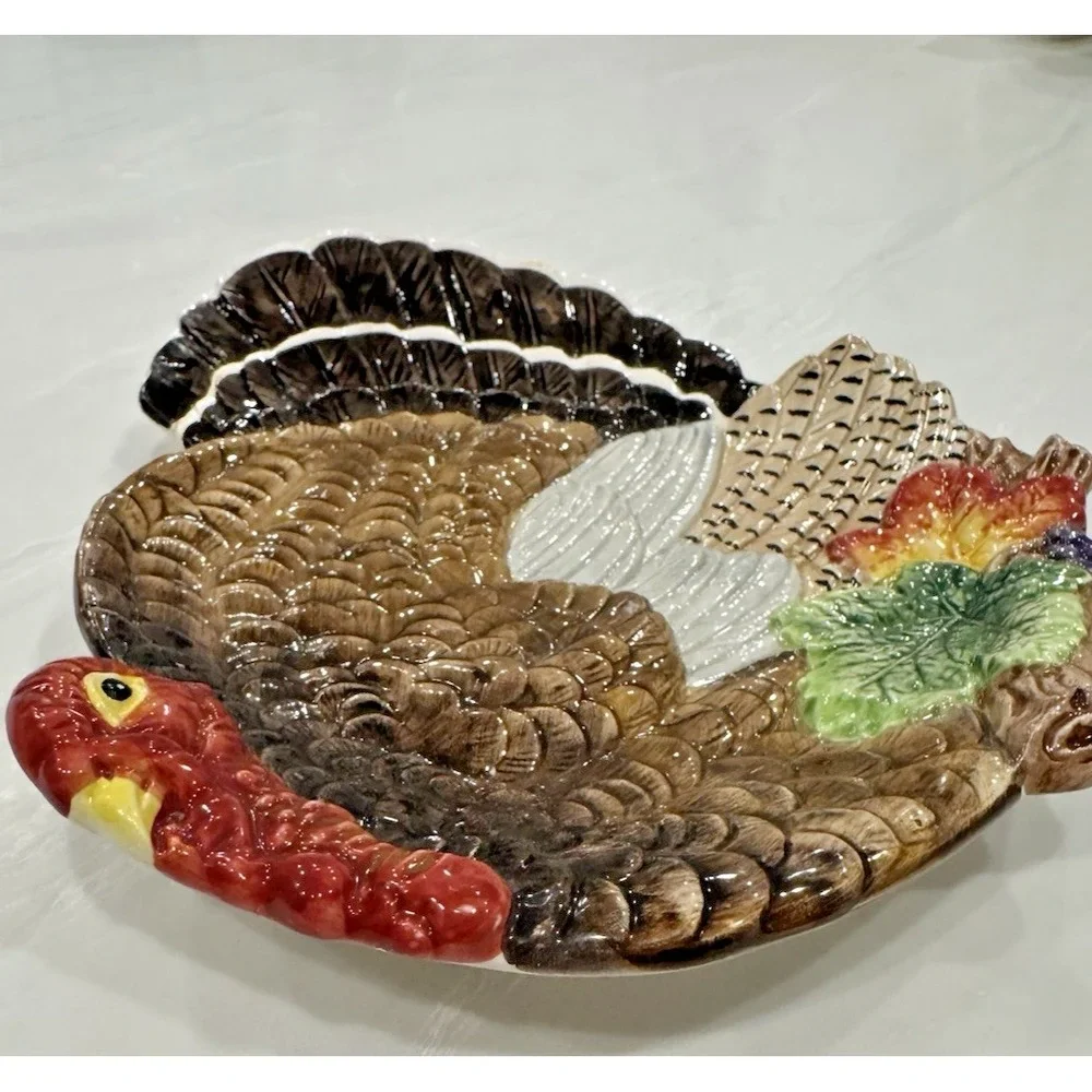 Fitz Floyd 1994 Harvest Turkey Plate Canape Omnibus Thanksgiving Vtg